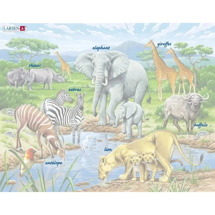Watering Hole on the African Savannah 65 Piece Tray Jigsaw Puzzle Larsen - for just $11.99! 
