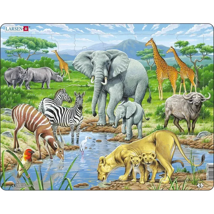 Watering Hole on the African Savannah 65 Piece Tray Jigsaw Puzzle Larsen - for just $11.99! 
