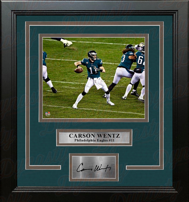 Carson Wentz in Action Philadelphia Eagles 8" x 10" Framed Football Photo with Engraved Autograph - for just $39.99! 