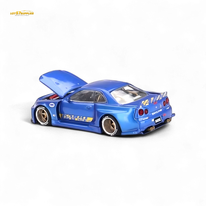 Mini GT x Kaido House Nissan Skyline GT-R R34 V2 SHINJUKU BLUE 1:64 - for just $29.99! 