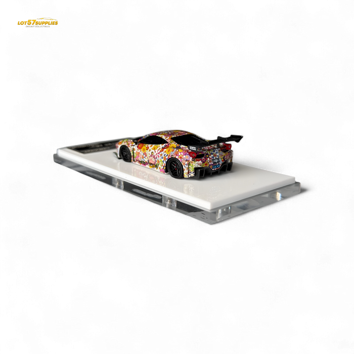 Flame Ferrari 458 GT LB Wide-Body - Takashi Murakami Flower Livery - Glows in dark 1:64 Resin - for just $79.99! 