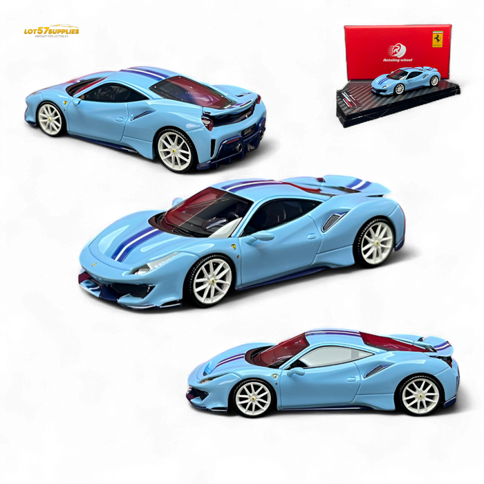 Rotating Wheel Ferrari 488 Pista Prata Blue 1:64 - for just $119.99! 