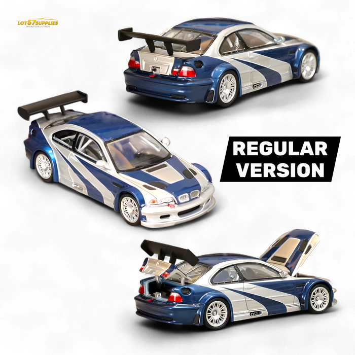 (Pre-Order) Ghost Player BMW E46 M3 GTR Silver Blue 1:64 - for just $39.99! 