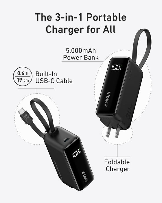 Anker Power Bank (30W, 5k,  Fusion, Built-In USB-C Cable) - for just $39.99! 