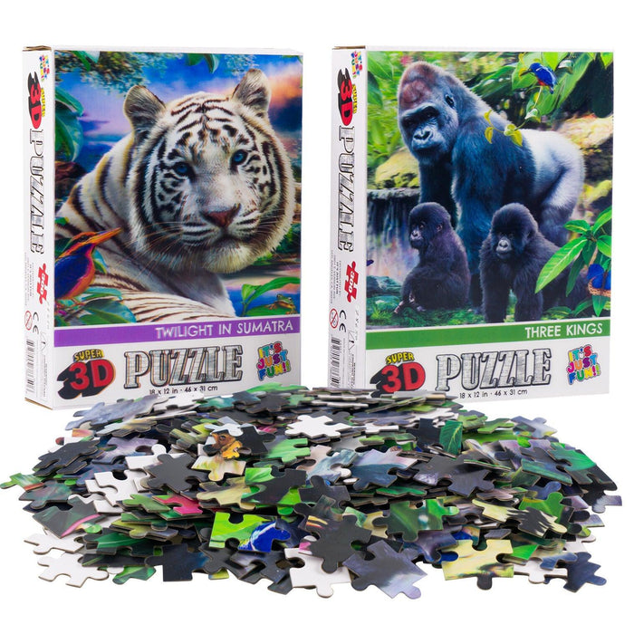 White Tiger & Gorillas Set of 2 300 Piece Lenticular Jigsaw Puzzles Prime 3D - for just $10.99! 