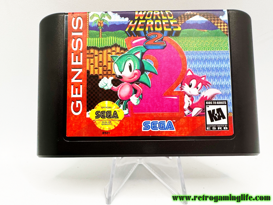 World Heroes 2 Sonic in Sonic the Hedgehog 2 Sega Genesis Reproduction Video Game Cart - for just $19.99! 