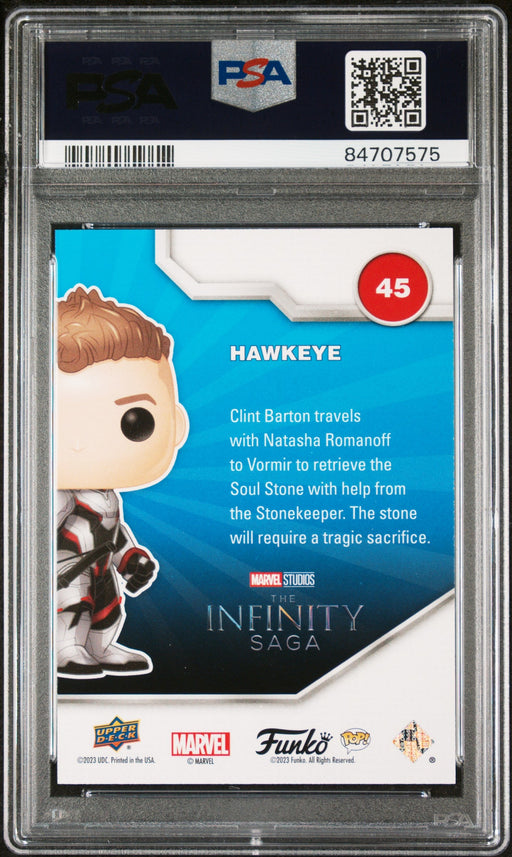 2023 UPPER DECK FUNKO POP MARVEL  HAWKEYE PATINA #45  PSA 10 - for just $54! 