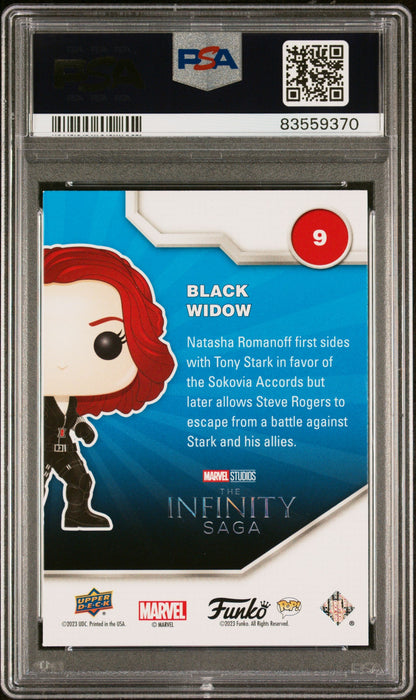 2023 UPPER DECK FUNKO POP MARVEL  BLACK WIDOW FACSIMILE SIGNATURE #9  PSA 9 - for just $79! 