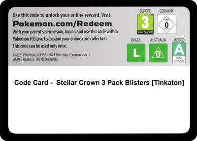 Code Card - Stellar Crown 3 Pack Blisters (Tinkaton) (SV07: Stellar Crown) Near Mint - for just $0.15! 