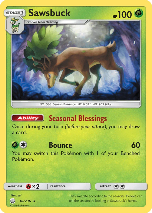 Sawsbuck (16/236) [Sun & Moon: Cosmic Eclipse] - for just $0.60! 