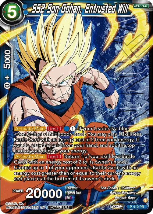 SS2 Son Gohan, Entrusted Will (Zenkai Series Tournament Pack Vol.1 Winner) (P-410) [Tournament Promotion Cards] - for just $3! 