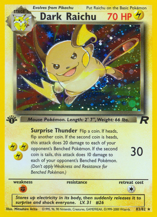 Dark Raichu (83/82) [Team Rocket 1st Edition] - Just $25.90! Shop now at Retro Gaming of Denver