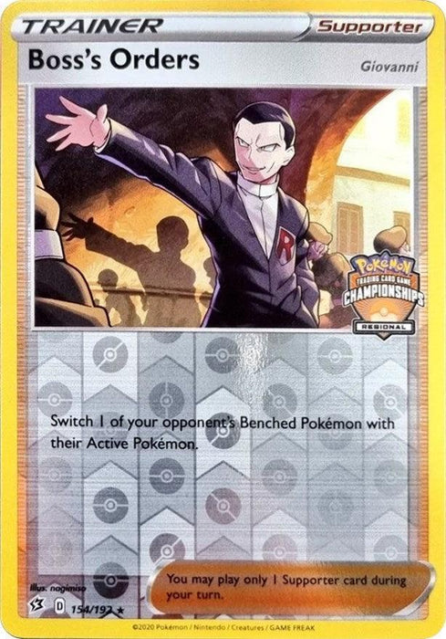 Boss's Orders (154/192) (Giovanni) (Regional Championship Promo) [Sword & Shield: Rebel Clash] - for just $4.45! 