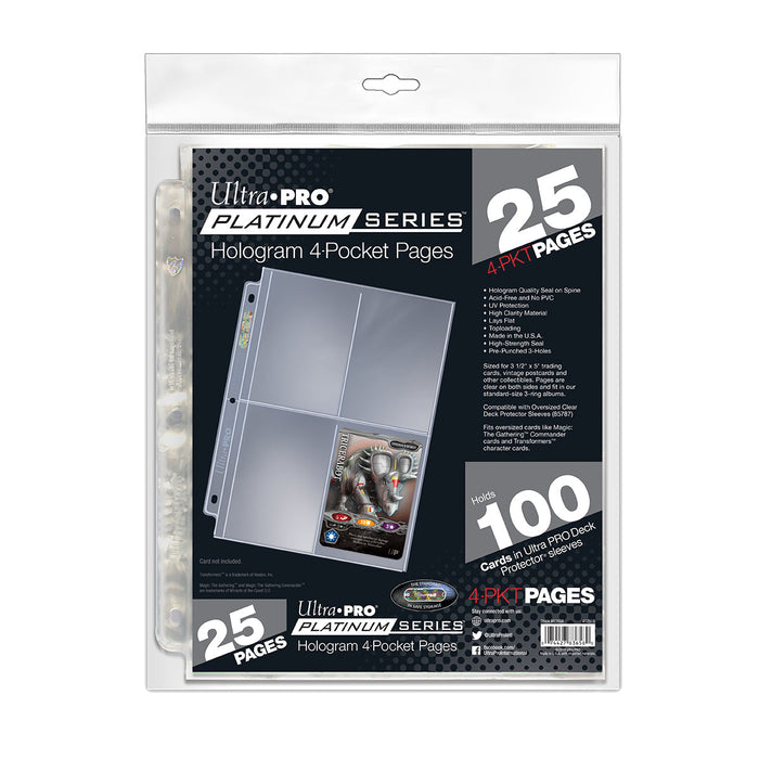 Ultra PRO: Platinum Hologram 4-Pocket Pages - 3-Holes (25-Pack) - for just $0! 