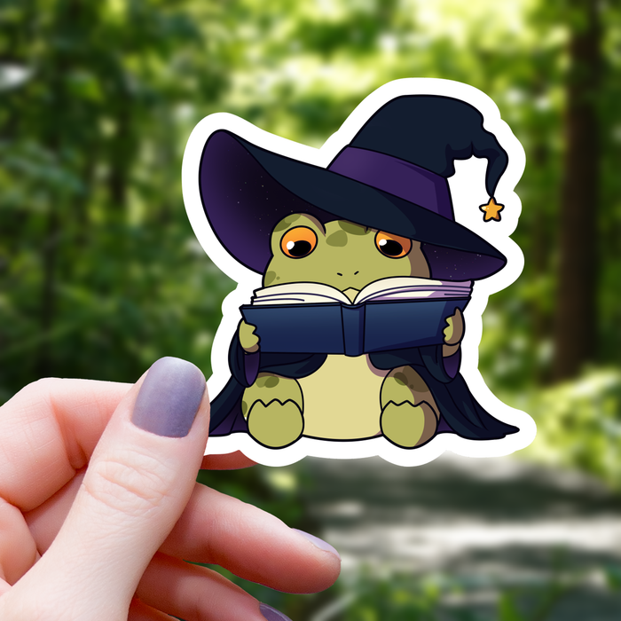 Frog Wizard Reading a Book Sticker - 3" - for just $3.50! 