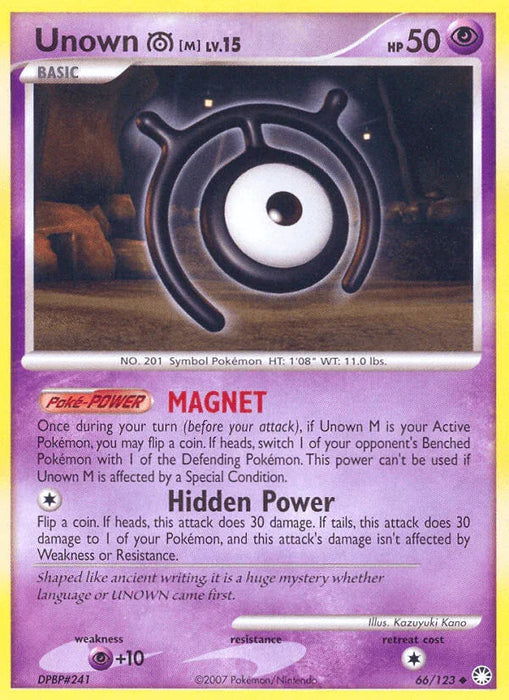 Unown M (66/123) [Diamond & Pearl: Mysterious Treasures] - for just $0.45! 