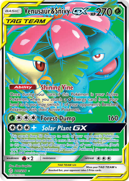 Venusaur & Snivy GX (210/236) [Sun & Moon: Cosmic Eclipse] - for just $14.60! 