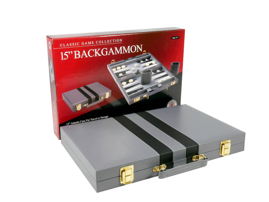 Backgammon- 15" Grey Vinyl Backgammon Set - for just $79.99! 