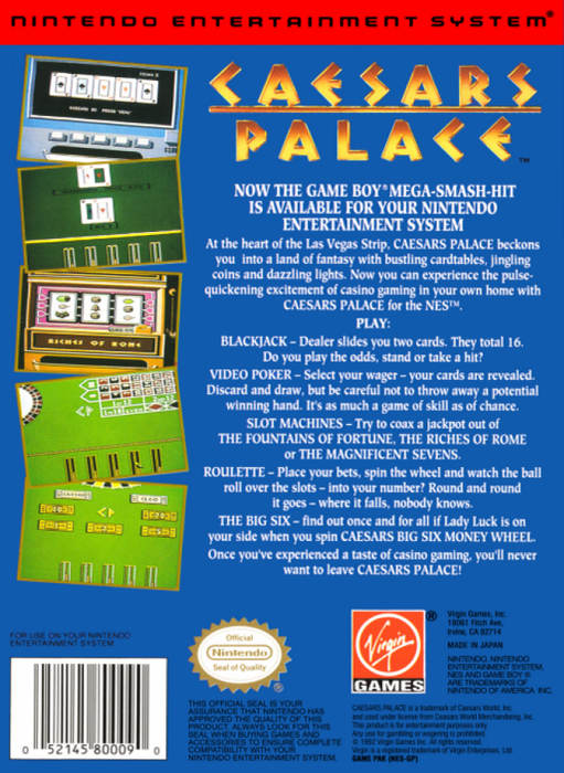 Caesar's Palace – Nintendo Entertainment System (NES) - for just $5.99! 