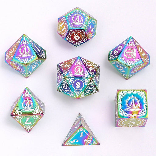 Wizard Solid Metal Polyhedral Dice Set - Rainbow with White - for just $39.99! 