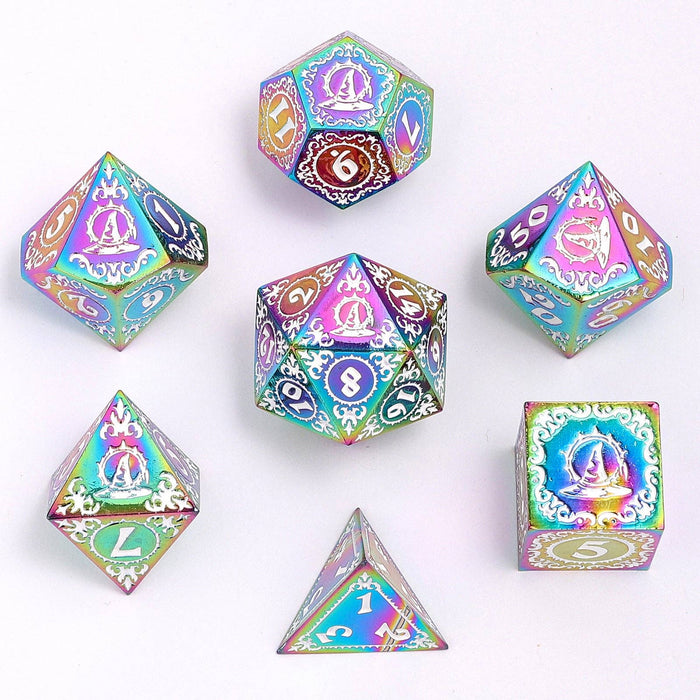 Wizard Solid Metal Polyhedral Dice Set - Rainbow with White - for just $39.99! 