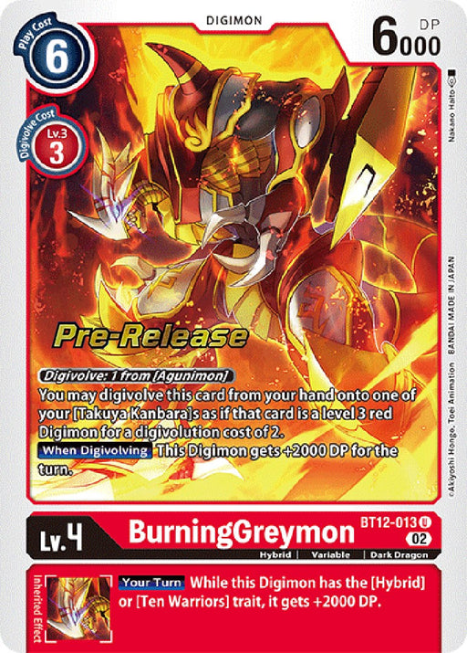 BurningGreymon [BT12-013] [Across Time Pre-Release Cards] - Just $1.05! Shop now at Retro Gaming of Denver