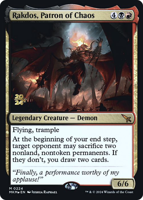Rakdos, Patron of Chaos (PRE-224) - Murders at Karlov Manor Promos Foil - for just $3.31! 