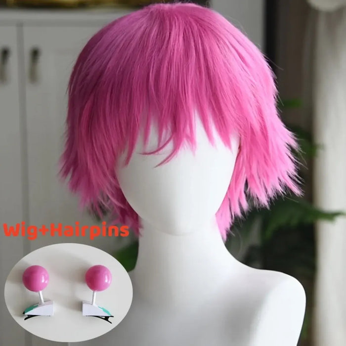 Saiki Kusuo Cosplay Wig – Pink Wig with Hairpins & Green Glasses Set - for just $42.95! 