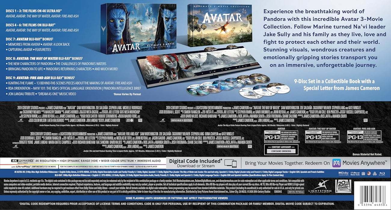 Avatar - 3 Movie Ultimate Collector's Edition (4K Ultra HD + Blu-ray + Digital) - for just $249.99! 