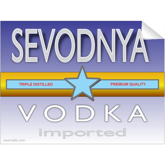 Sevodnya Vodka Single Self Adhesive Label - License and Royalty Free for Film Use - for just $3! 