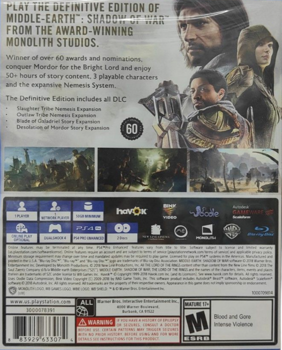 Middle Earth: Shadow of War [Definitive Edition] – PlayStation 4 (PS4) - for just $14.99! 