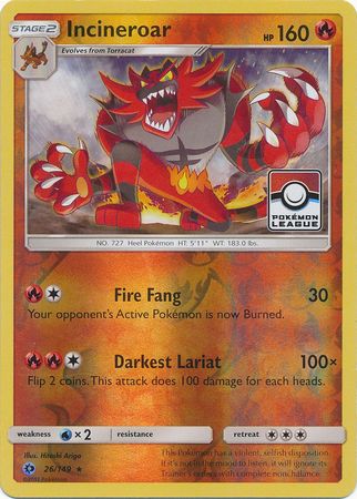 Incineroar (26/149) (League Promo) [Sun & Moon: Base Set] - Just $0.10! Shop now at Retro Gaming of Denver