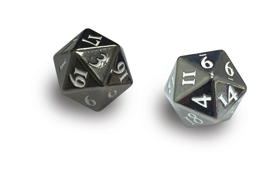 Ultra PRO: Heavy Metal Dice - D20 (2-Dice Set / Gun Metal with White Numbers) - for just $0! 
