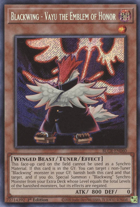 Blackwing - Vayu the Emblem of Honor [BLCR-EN060] Secret Rare - for just $0.35! 