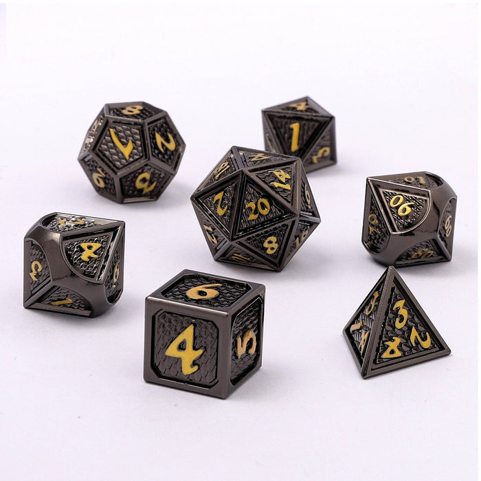 Solid Metal Behemoth Dice set - Gunmetal with Gold - for just $39.99! 