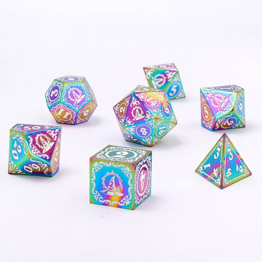 Wizard Solid Metal Polyhedral Dice Set - Rainbow with White - for just $39.99! 