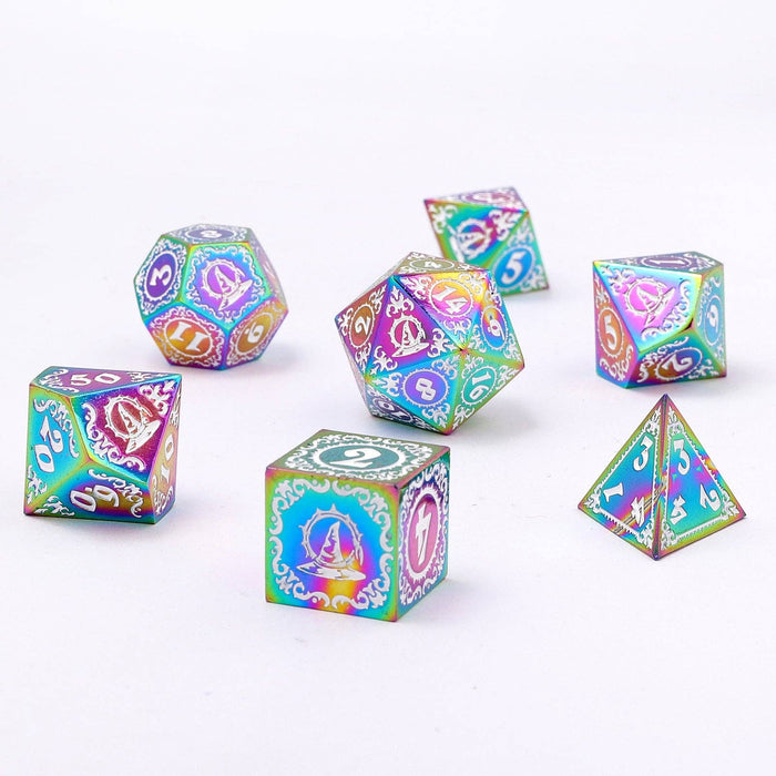 Wizard Solid Metal Polyhedral Dice Set - Rainbow with White - for just $39.99! 