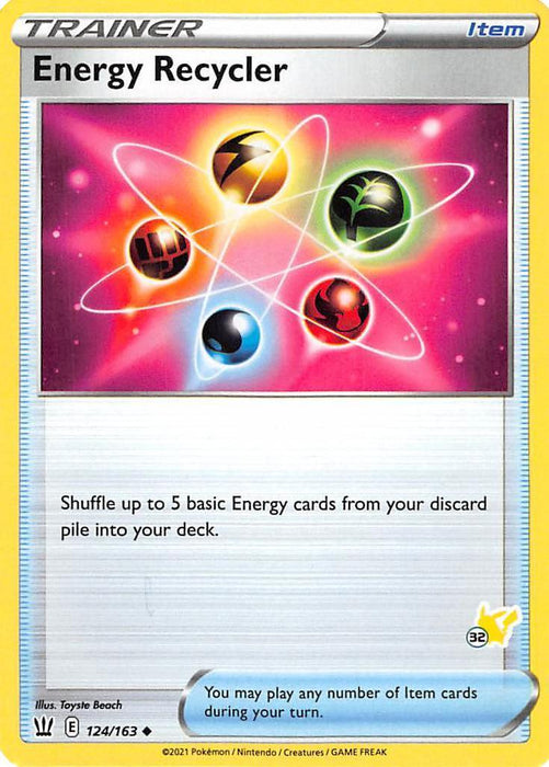 Energy Recycler (124/163) (Pikachu Stamp #32) [Battle Academy 2022] - for just $0.15! 