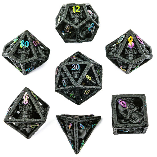 Skull's Grin Hollow Metal Dice Set - Black with Chromatic - for just $89.99! 