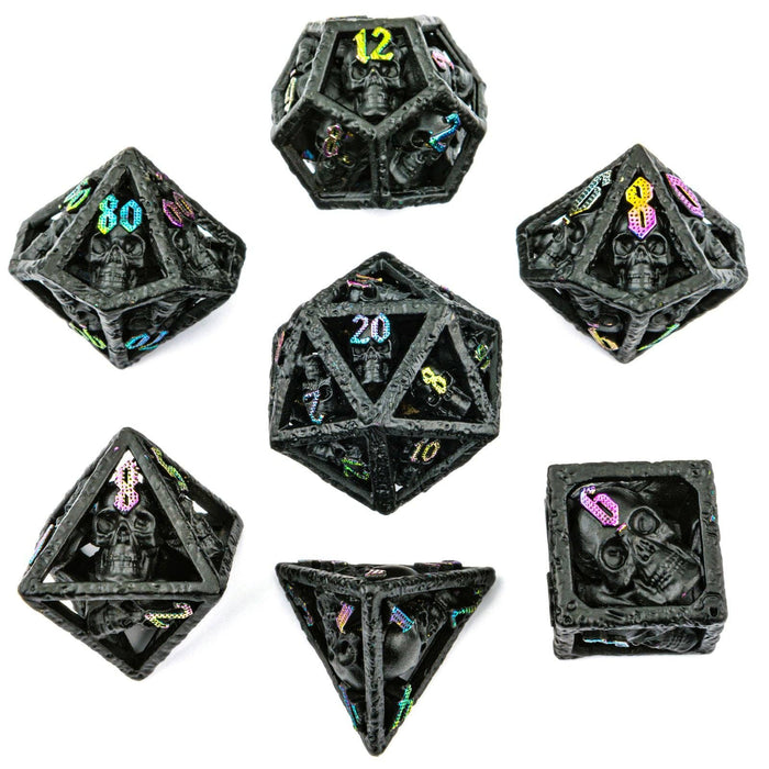 Skull's Grin Hollow Metal Dice Set - Black with Chromatic - for just $89.99! 
