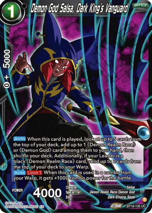 Demon God Salsa, Dark King's Vanguard (BT18-135) [Dawn of the Z-Legends] - for just $0.10! 