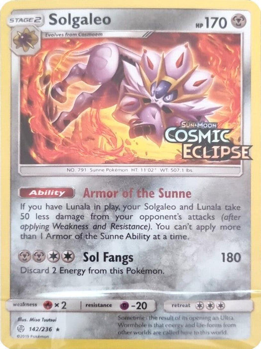 Solgaleo (142/236) (Cosmic Eclipse Stamped) [Sun & Moon: Cosmic Eclipse] - for just $9.70! 