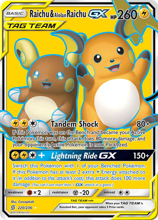 Raichu & Alolan Raichu GX (220/236) [Sun & Moon: Unified Minds] - for just $21! 