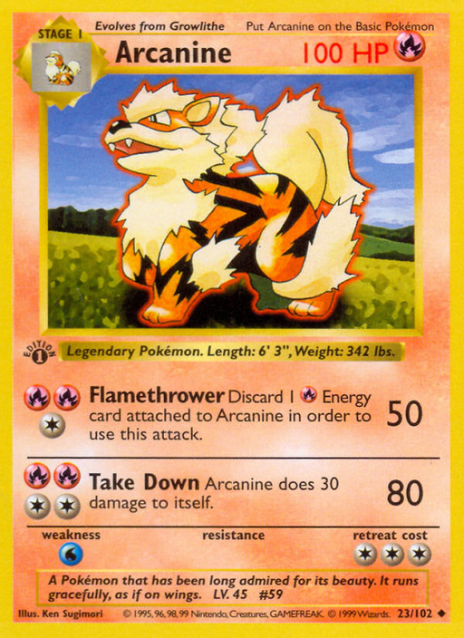 Arcanine (23/102) (Shadowless) [Base Set 1st Edition] - Just $34.30! Shop now at Retro Gaming of Denver