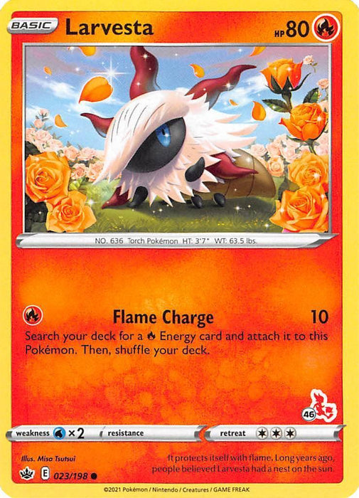 Larvesta (23/198) (Cinderace Stamp #46) [Battle Academy 2022] - for just $0.10! 
