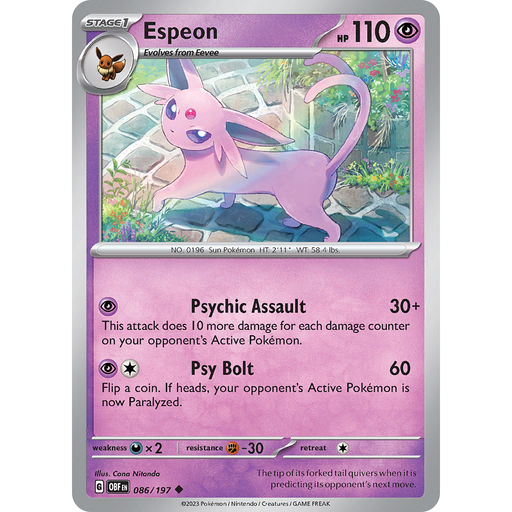 Espeon (086/197) [Scarlet & Violet: Obsidian Flames] - Just $0.05! Shop now at Retro Gaming of Denver