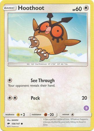 Hoothoot (106/147) (Deck Exclusive #1) [Sun & Moon: Trainer Kit - Alolan Sandslash] - for just $0.10! 