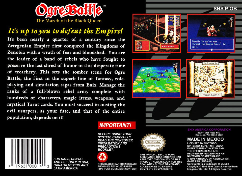 Ogre Battle: The March of the Black Queen – Super Nintendo Entertainment System (SNES) - for just $0! 