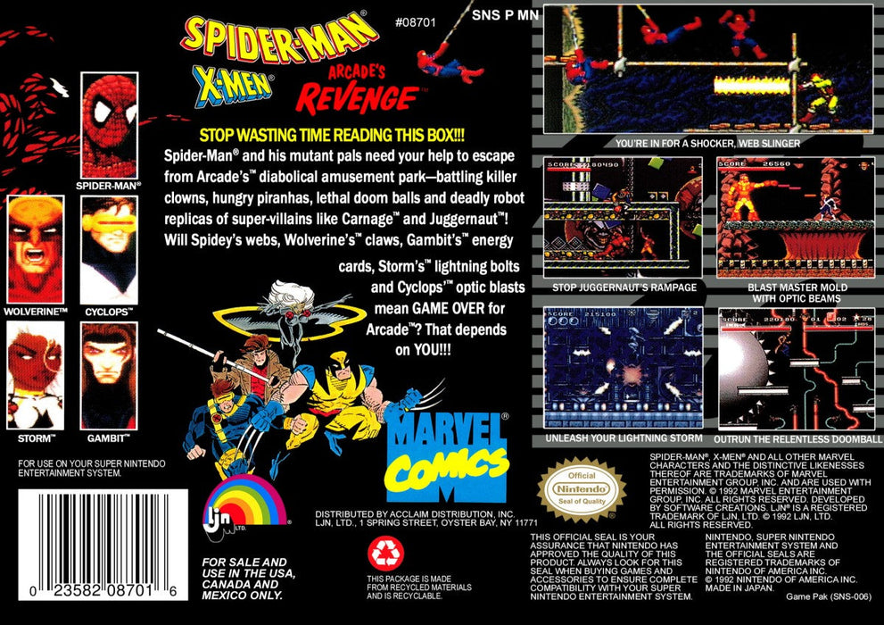 Spider-Man X-Men Arcade's Revenge – Super Nintendo Entertainment System (SNES) - for just $14.99! 