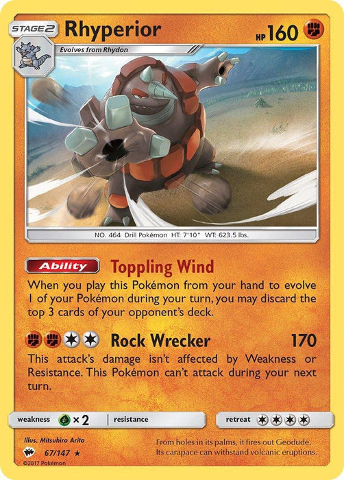 Rhyperior (67/147) (Theme Deck Exclusive) [Sun & Moon: Burning Shadows] - for just $0.20! 
